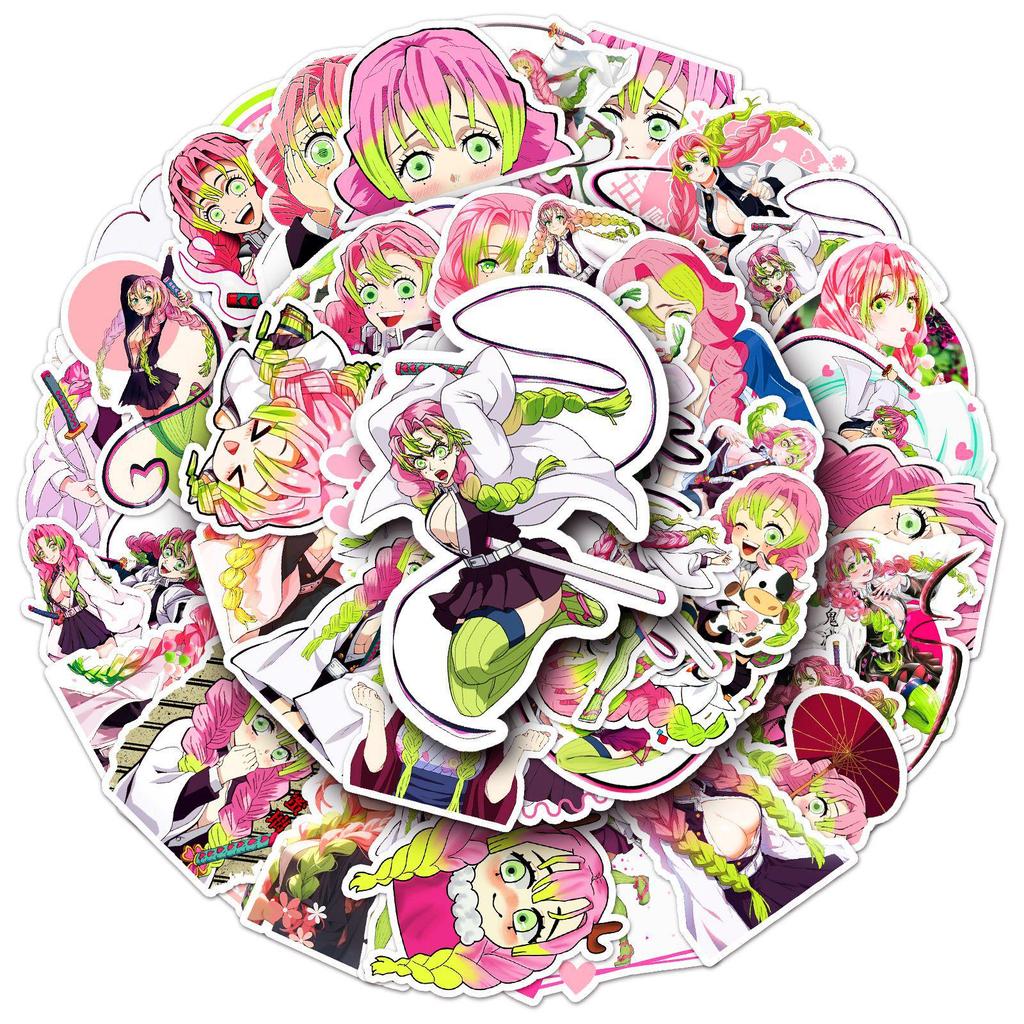 50 Japanese Anime Kanroji Mitsuri Stickers - Demon Slayer 2D, Waterproof for Journal Decoration.