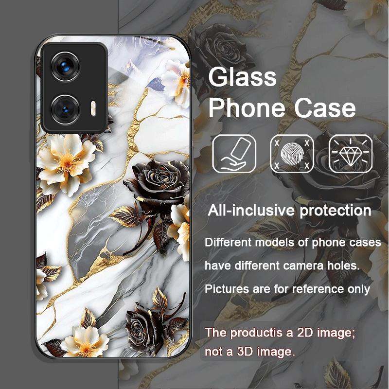 Aesthetic Flower Marble Texture Art Tempered Glass Phone Case for Motorola Moto G85 G84 G75 Edge 50 Fusion 40 Neo 30 Pro Covers