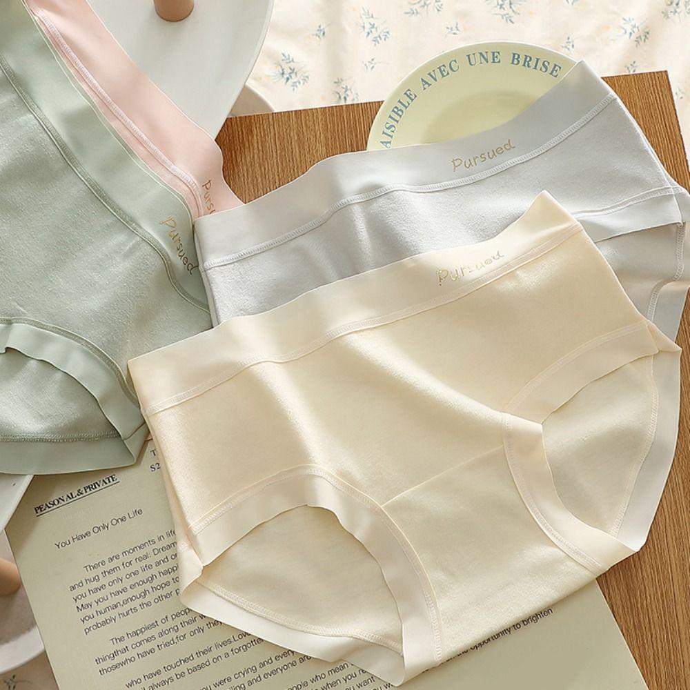 5pcs Cotton Crotch Seamless Briefs Underwear Women's Underpants Simple Mid Waist Panties  Girl