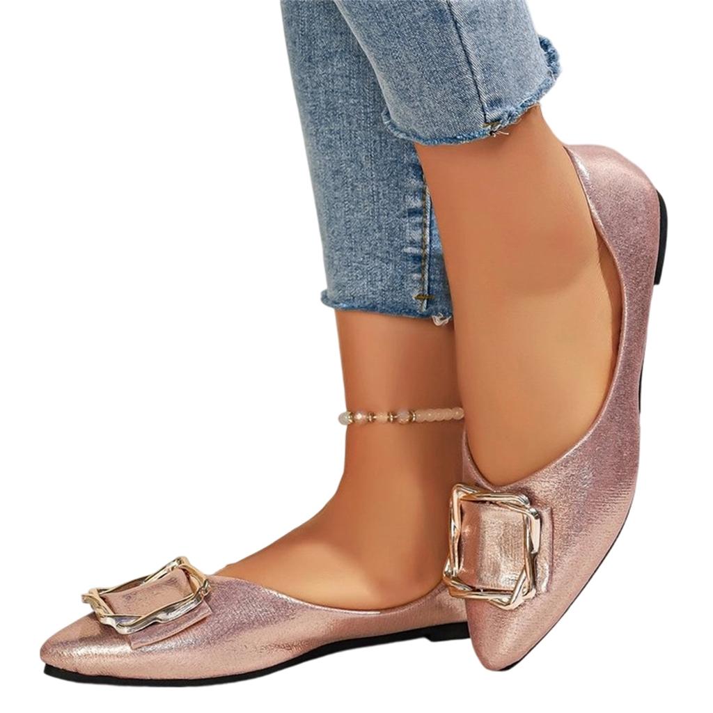 Damen Mode Übergröße Bequeme Freizeitschuhe mit quadratischer Schnallenverzierung Spitz zulaufend zum Hineinschlüpfen Bequeme weiche Innensohle Leichtes Design
