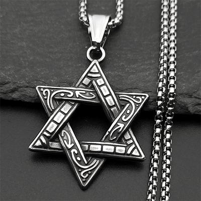 Jüdischer Davidstern Anhänger Halskette Edelstahl Gold Silber Israel Hexagramm Schmuck Geschenk für Männer Frauen
