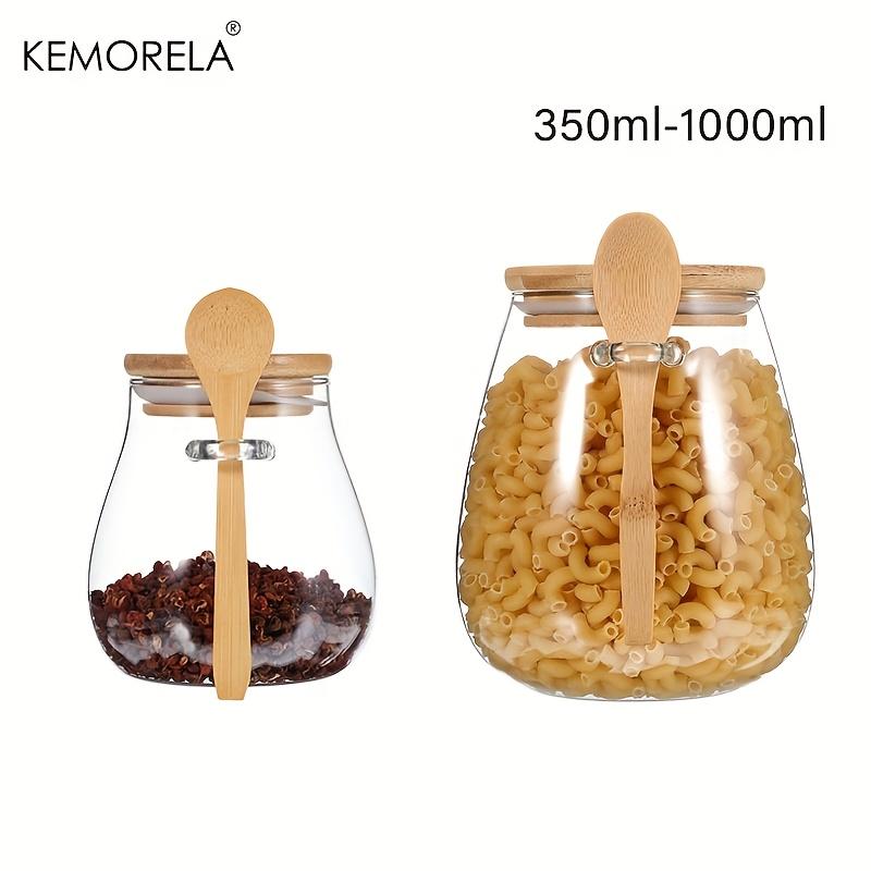 2PCS Jar+Spoon Airtight Glass Storage Jars For Coffee Sugar Tea Salt Candy And Spices Ideal Kitchen Storage For Home Restaurant