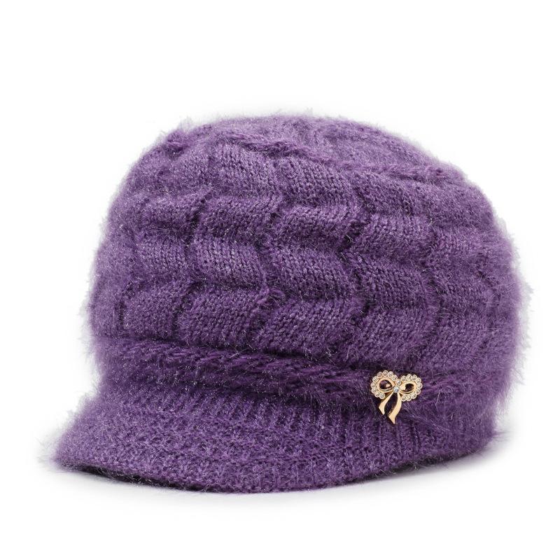 Autumn Winter Women's Hat Thick Wool Hat with Duck Tongue Middle-Aged and Elderly Knitted Hat Mother Hat Pullover Hat