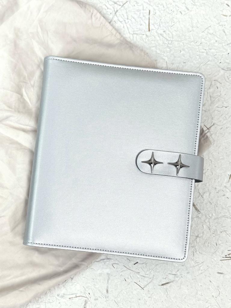 Silver Big A5 3-Ring Binder Card Album Large Capacity Refillable Photo Card Holder for K-Pop Polaroid Pictures, Trading Cards
