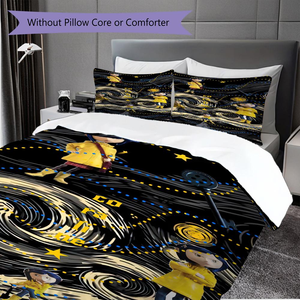 1PC Coraline Pattern Bedding Quilt Set Quilt Cover Pillowcase Home Decoration Birthday Gift (1 * Duvet Cover + 2 * Pillowcase, Without Core)