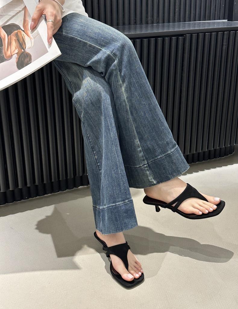 French Minimalist Temperament, Toe Stiletto Sandals, Flip-flops Versatile, One Word with Cool Slippers, Women