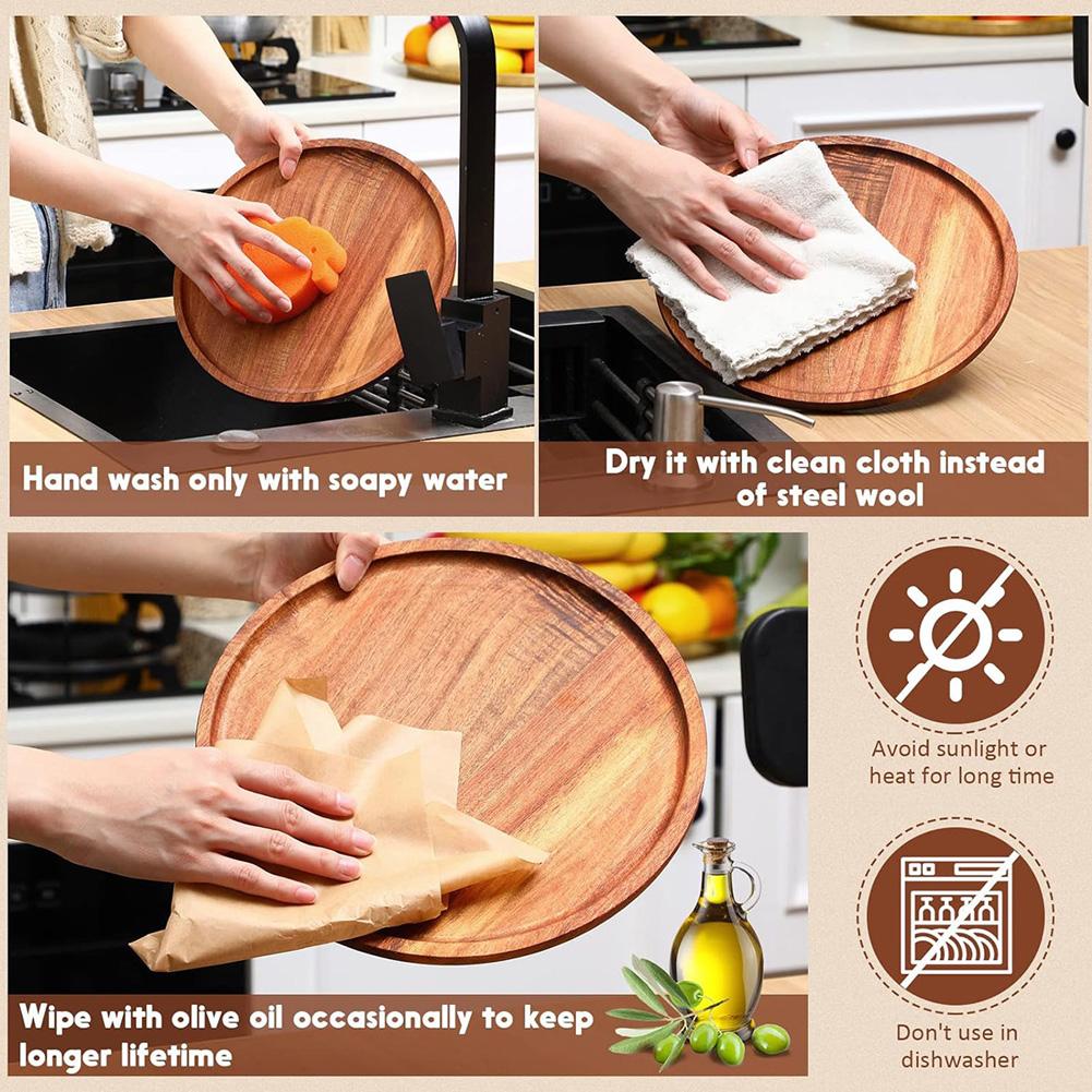 Natural Wooden Tray Round Serving Dinner Plates Sushi Dish For Food Fruit Dessert Bread Snack Platter Container Wood Tableware