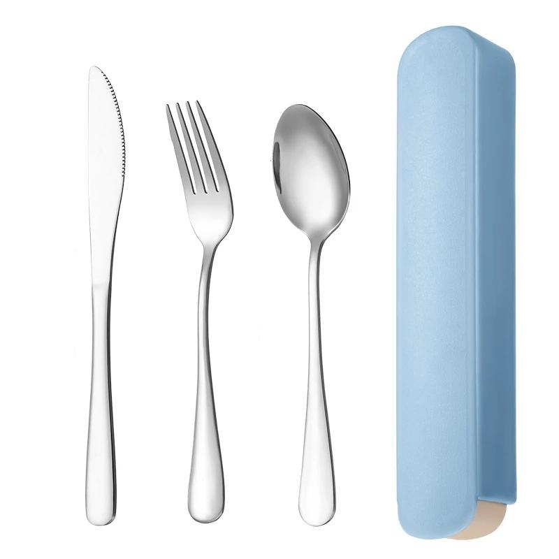 Portable Tableware 410 Stainless Steel Spoon Knife and Fork Three-piece Set Household Simple Student Dormitory Tableware Set Fit