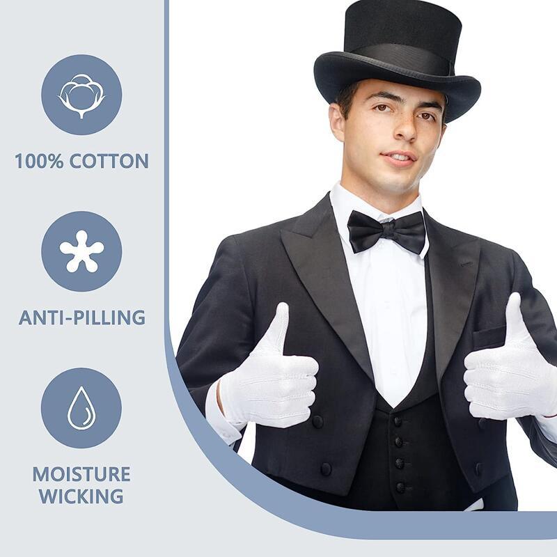 Cotton Gloves Men Women Non-Slip White Uniform Gloves with Cuff Formal Tuxedo Costume Police Honor Guard Marching Working Gloves