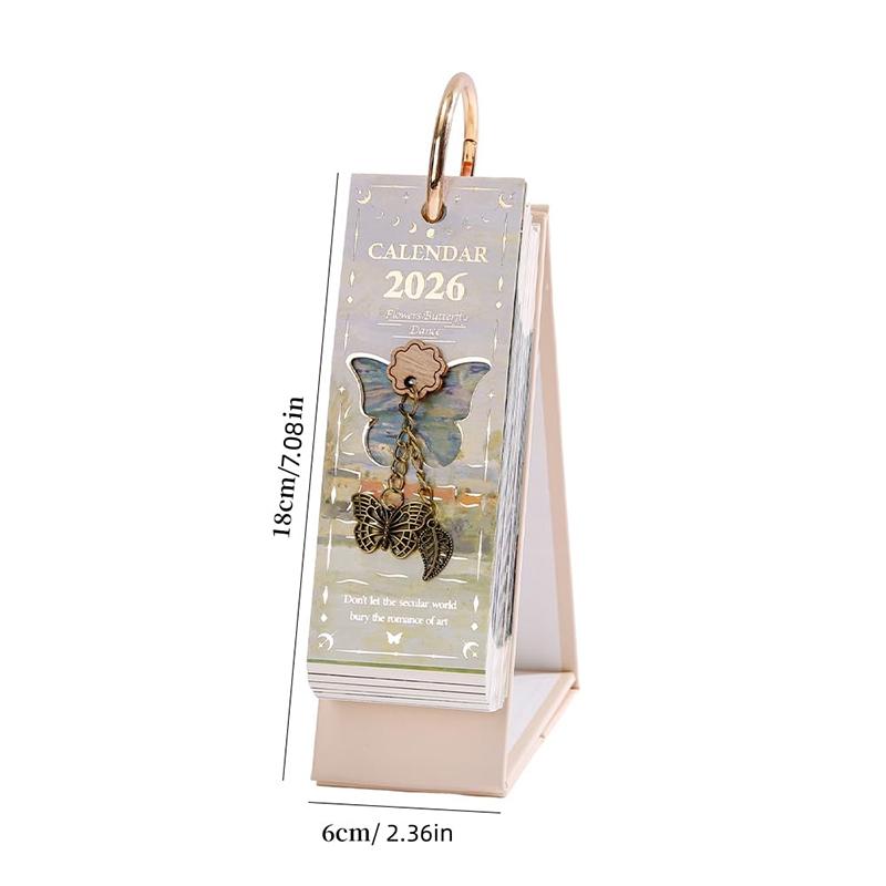 2026 365 Days Desk Calendar With Gold Ring Binding Vintage Oil Painting Inspirational Quotes One-Way Page Turn Daily Planner