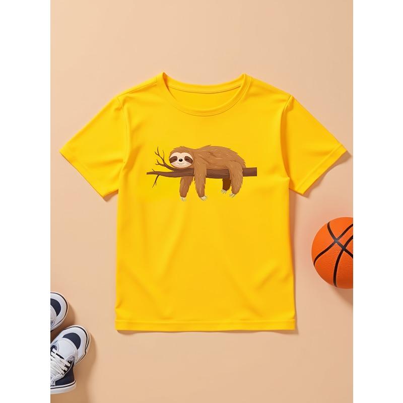 European sizes Sloth T-Shirt - Soft Breathable Kids Sloth-Themed Top Suitable for Summer, Casual Round Neck Short Sleeve Tee with Sloth Print for, 98cm
