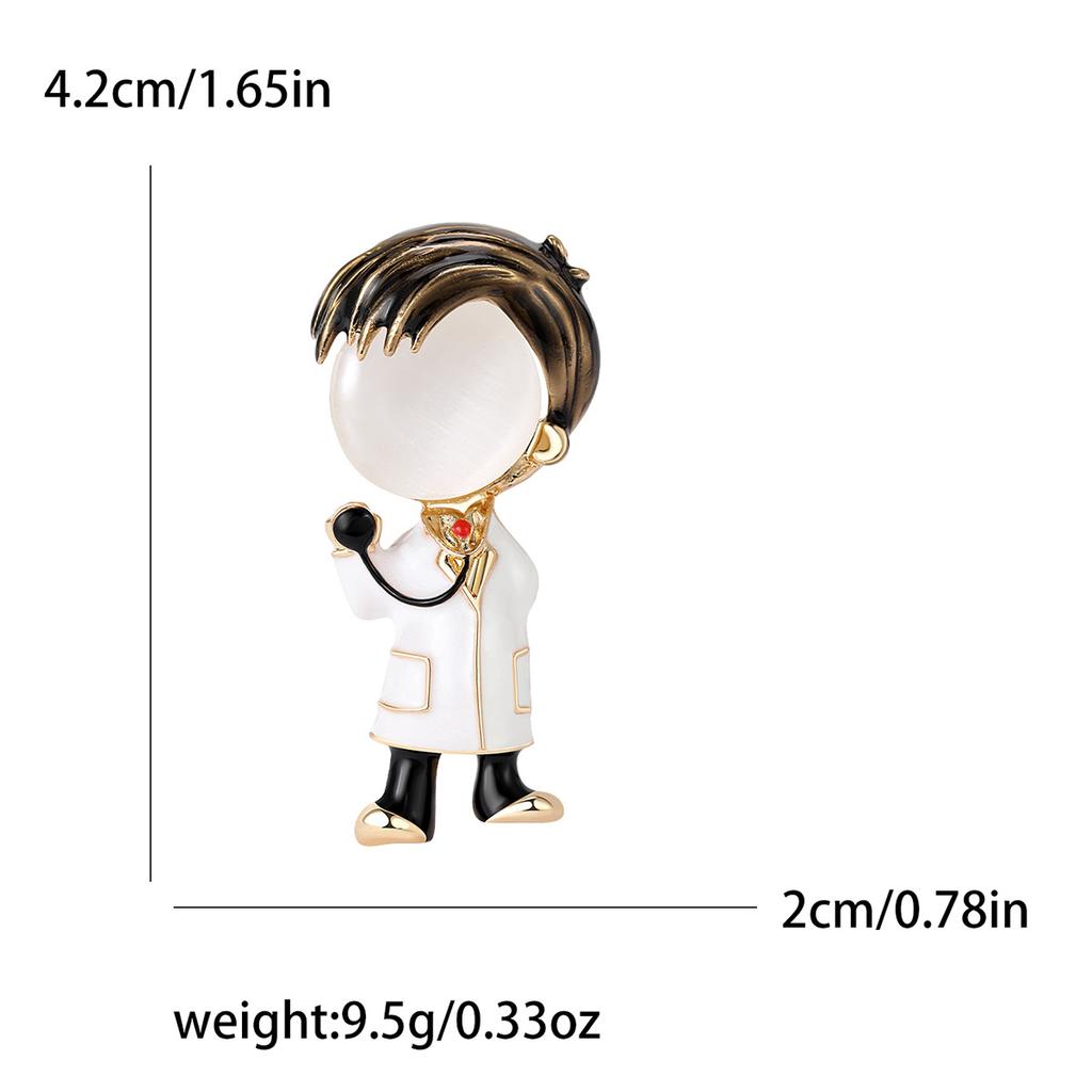 Creative Alloy Enamel Dripping Doctor Styling Brooch, Fashionable Inlaid Opal Collar Pin