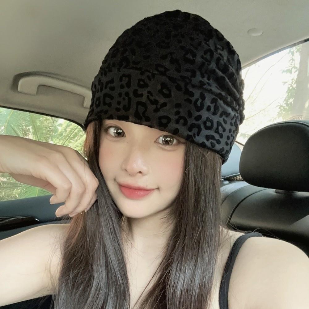 Stacking Pullover Hats Vintage Leopard Beanies Cap Trendy Y2k Baggy Cap  Women