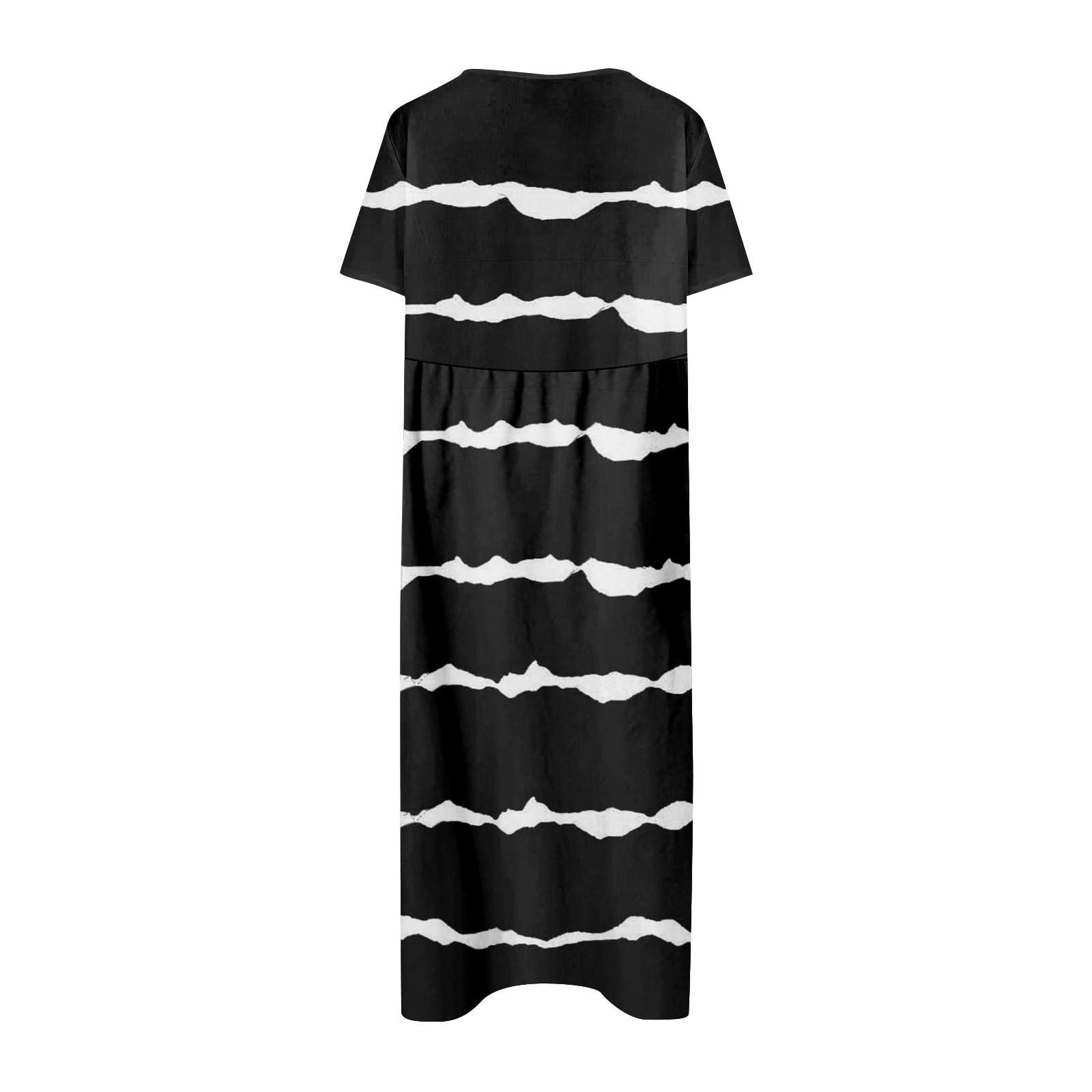 Женское летнее повседневное модное платье с коротким рукавом и карманом с круглым вырезом — фото 4