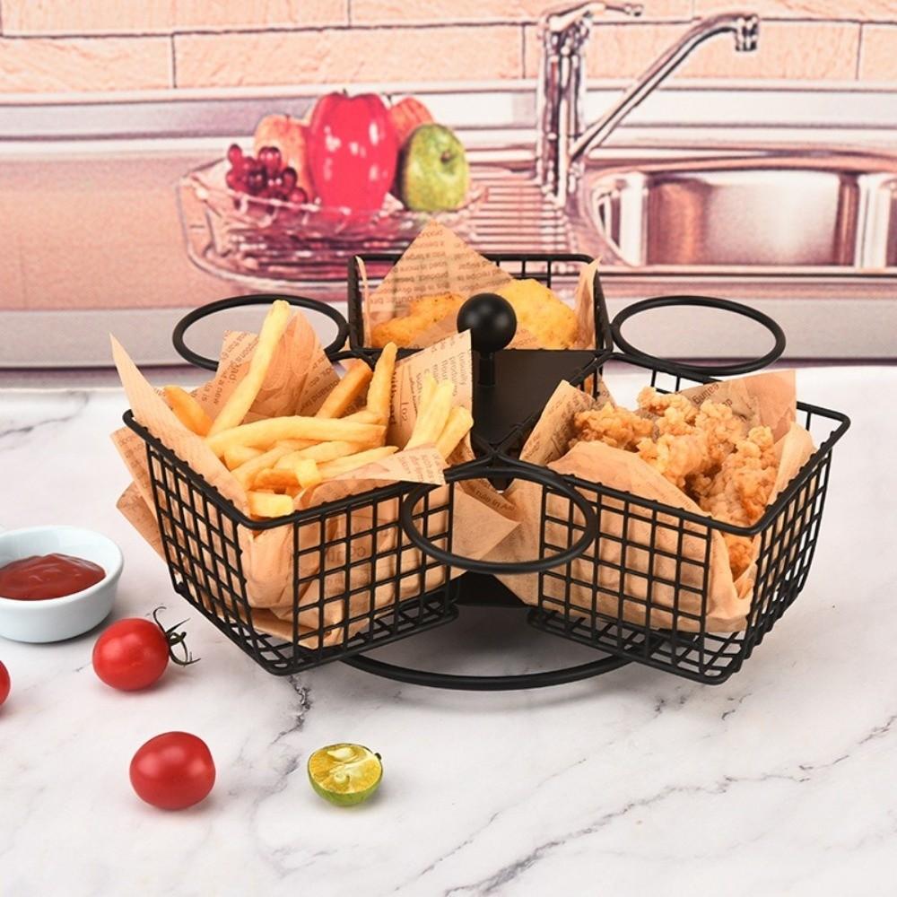Stainless Steel Rotating French Fry Basket Sturdy with Dipping Cup Snack Basket Portable Deep Fry Food Strainer French Fries