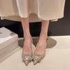 New 2025 Women High Heel Sandals Pointed Toe Rhinestone Decorated Pointed Toe Sandals Women Elegant Ladies Shoes