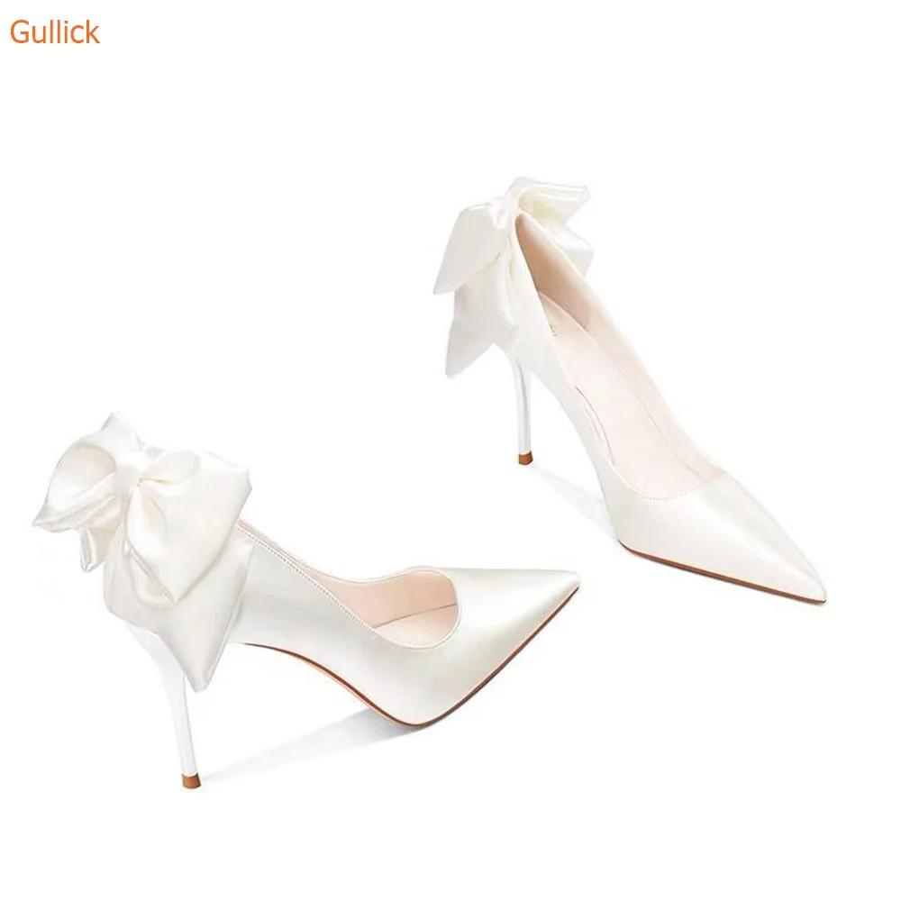 Fashion 2025 New Arrivals Butterfly Knot Party Dress Pumps Pointed Toe Thin Heels Shoes Slip On Shallow Metal Heels Shoes