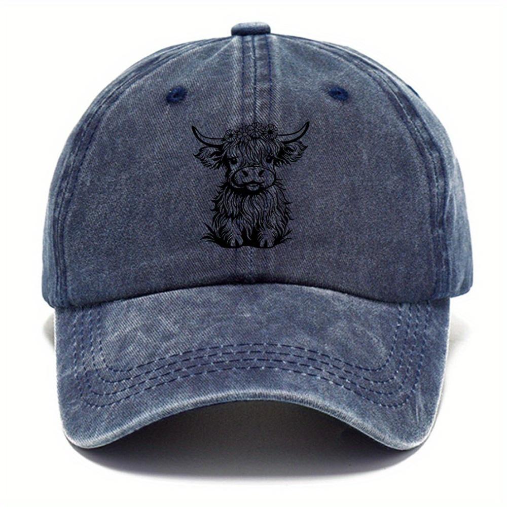 1Pack Of Cartoon Calf Print Washed Vintage Soft Top Sunshade Baseball Caps Unisex Versatile Baseball Caps