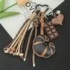 Trendy Croissant Woven Rope Keychain Creative Versatile Keyring Bag Pendant Y2K Vintage Pu Leather Key Hanging Decoration Gifts