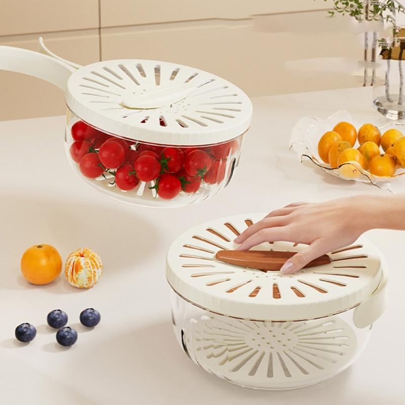 Vegetable Fruit Washing Basket Double-Layer Kitchen Colander Plastic Foldable Handle Rice Strainer Fridge Crisper