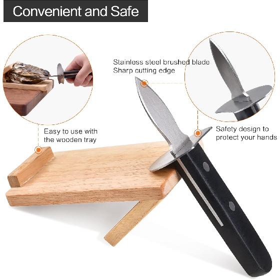 Oyster Shucker Set Oyster Shucking with Wooden holder Oyster Shucking Clamp Seafood Tools
