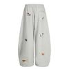 Unisex Retro Embroidered Puppy Wide Leg Pants - Lazy Style, Straight Leg, Crooked Knife Design for Spring and Autumn