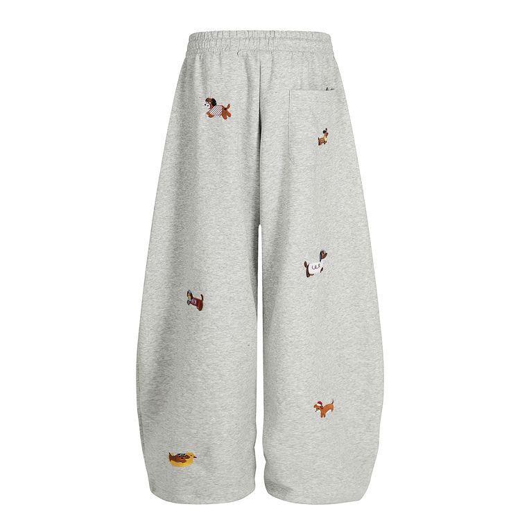 Unisex Retro Embroidered Puppy Wide Leg Pants - Lazy Style, Straight Leg, Crooked Knife Design for Spring and Autumn
