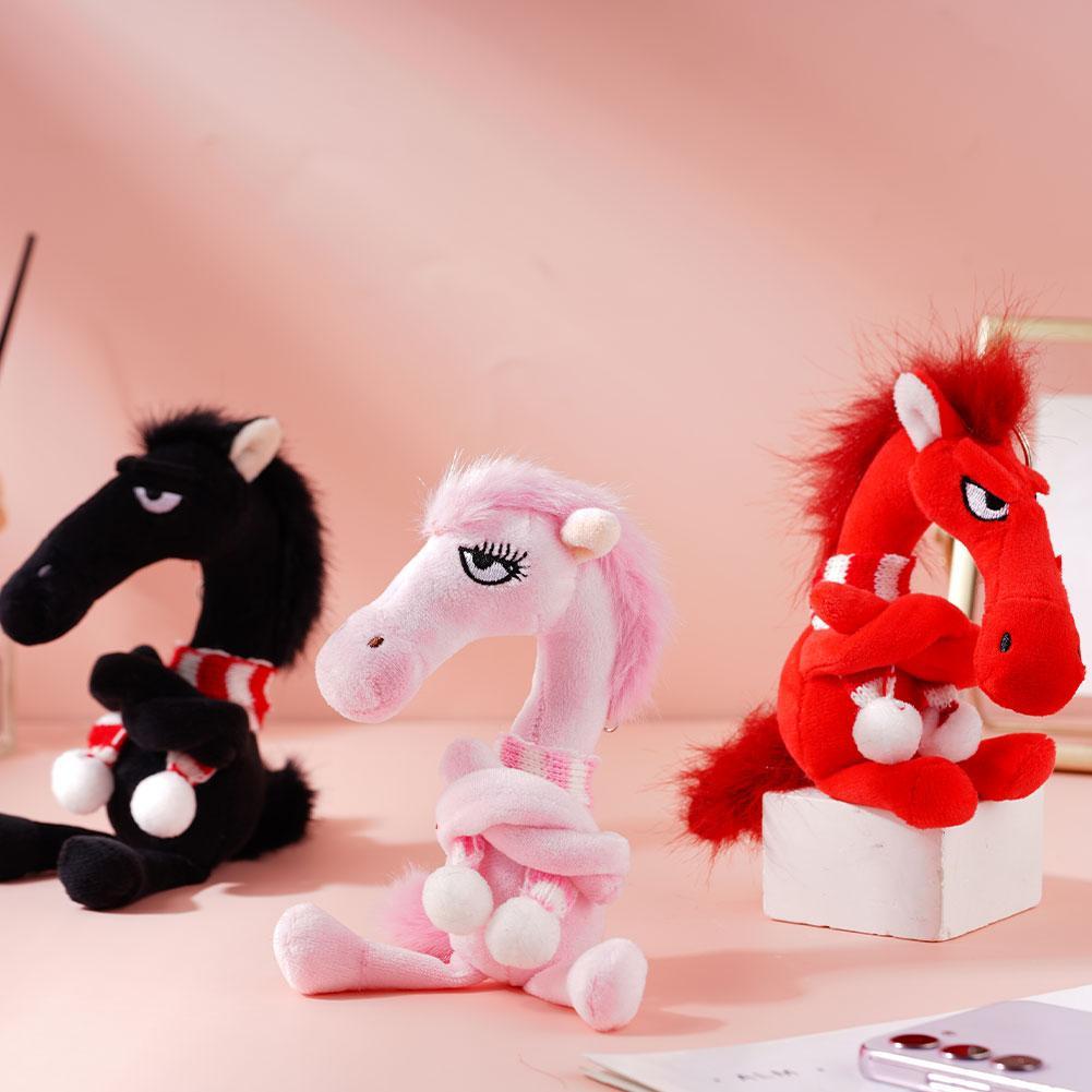 Lucky Black Horse Plush Keychain Animal Bag Charm Pendant Plush Arrogance Pony Keychain Kawaii Animal Plush Keychain Funny Toy