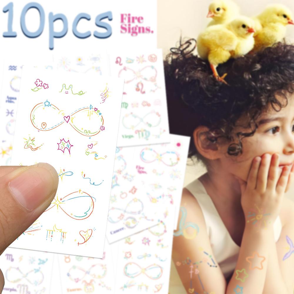 10 folhas coloridas desenhos animados constelação tatuagem adesivos para rosto braço corpo temporário à prova d'água tatuagem adesivos presentes criativos