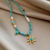Textured 3mm Natural Stone Turquoise Freshwater Pearl Bamboo Joint Beaded Necklace for Women Titanium Steel Beads Choker