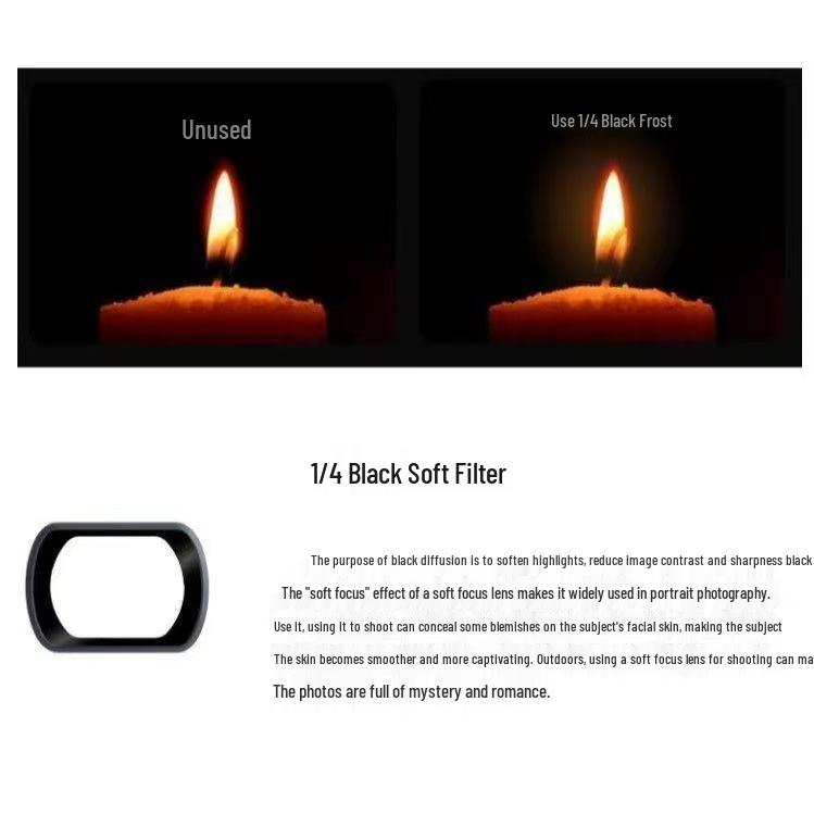 DJI Pocket 3 Filter Set: Wide-Angle, UV, Black Soft, ND Dimming, Light Transmission, and Brightness Adjustable Filters.