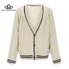 Jesienno-zimowy jednolity kardigan z długim rękawem dojazdowy, dzianinowy w kolorze złamanej bieli, jednorzędowy sweter płaszcz Kobieta modna odzież
