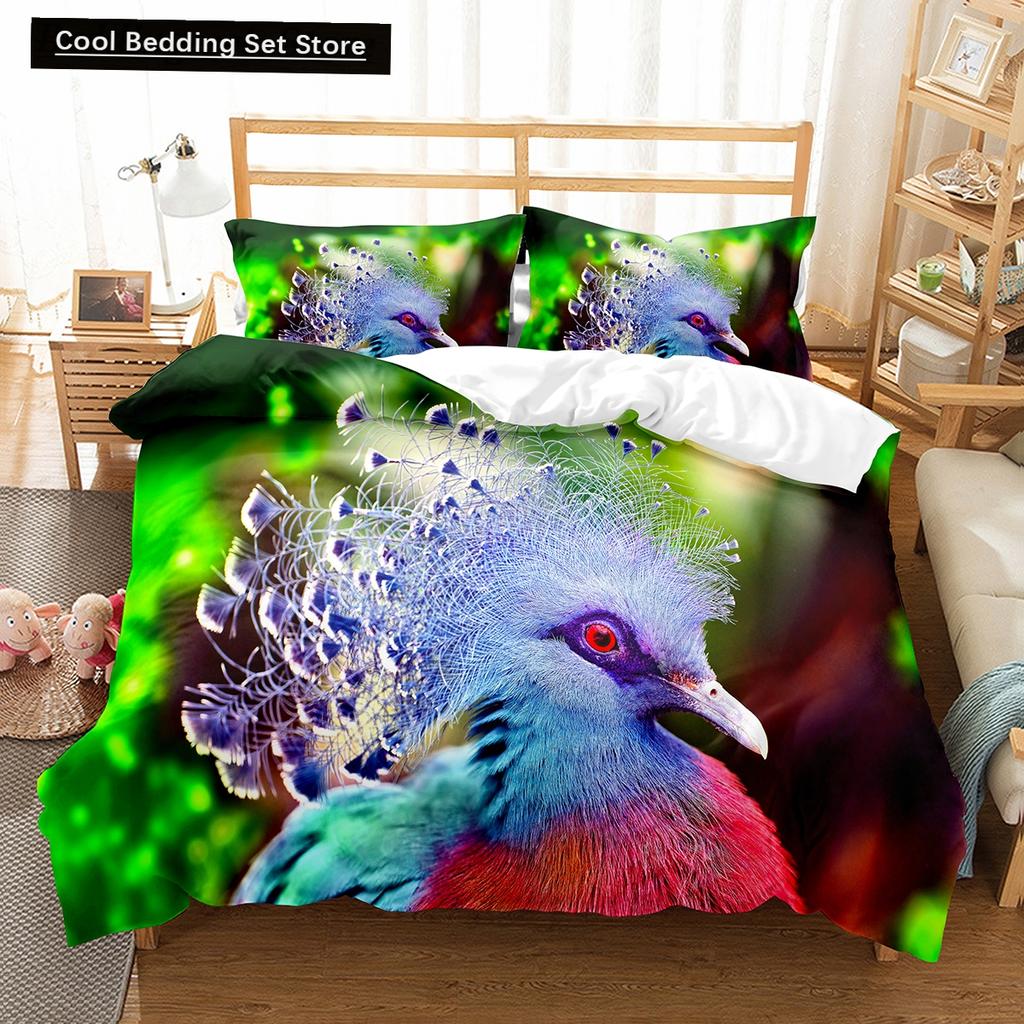 Red Rare Birds King Queen Duvet Cover Tropical Flying Animals Bedding Set Wildlife Quilt Cover 2/3Pcs Polyester Comforter Cover