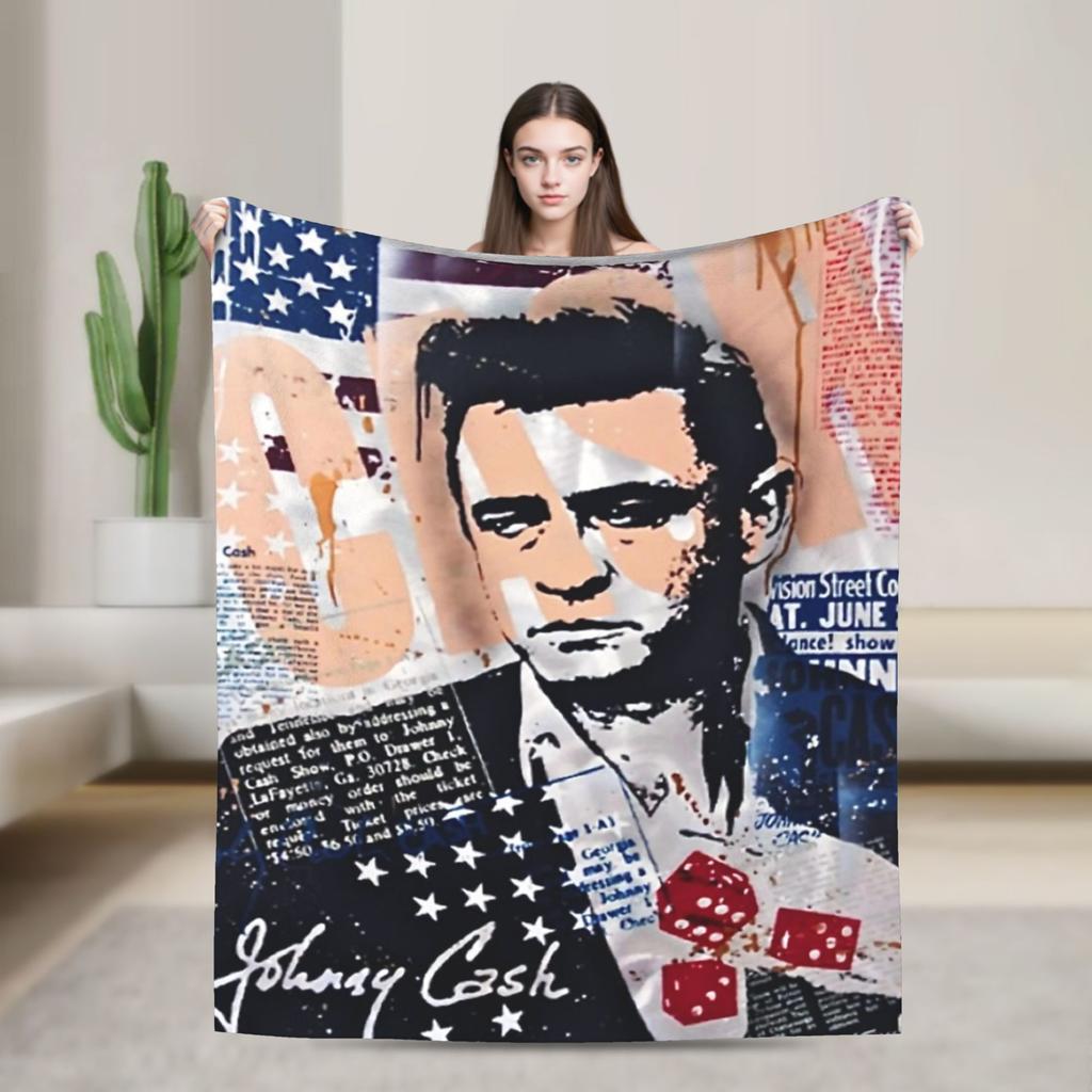Johnny Cash Blankets Flannel Print Portable Ultra-Soft Throw Blankets for Bed Bedroom Bedspreads