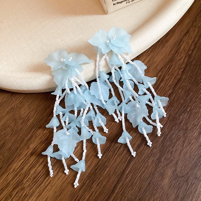 Silver Needle Heart Resin Flower Mesh Earrings: Luxurious, Sweet, Fresh, and Elegant Mori-Style Women's Jewelry