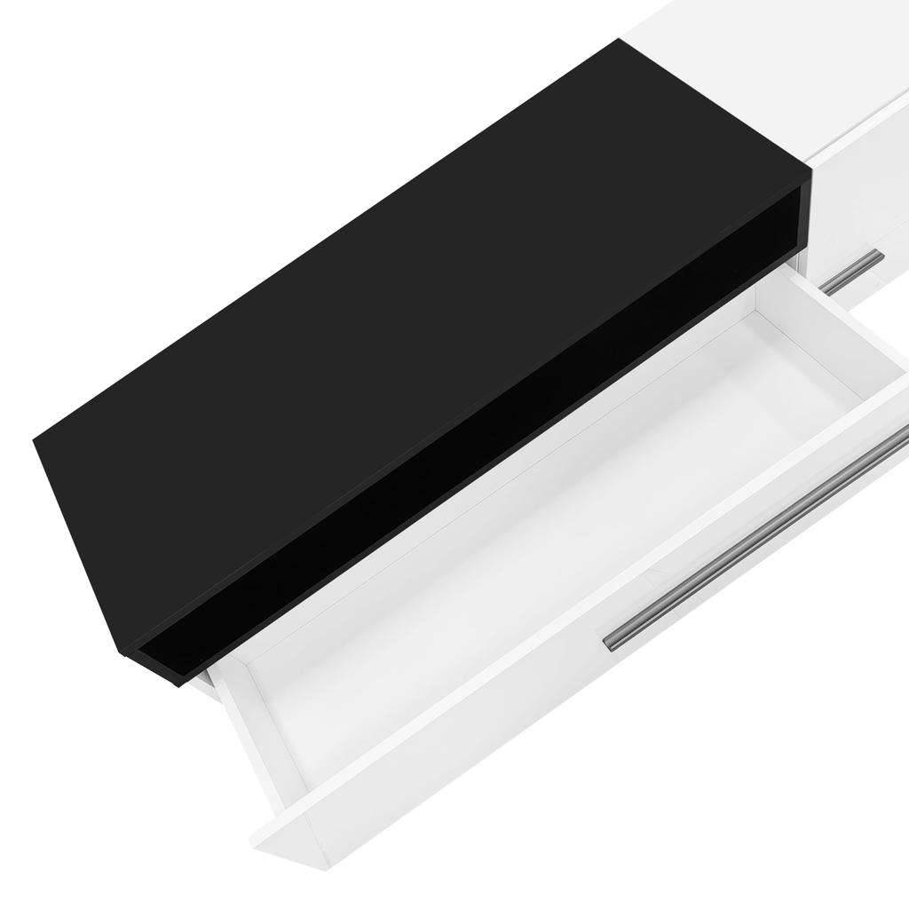 Hochglanz, TV Board Lowboard Schublade, Tür offenem Fach, Eleganter TV-ständer Fernseher bis zu 70 Zoll, Esszimmer, 170cm, Weiß & Schwarz