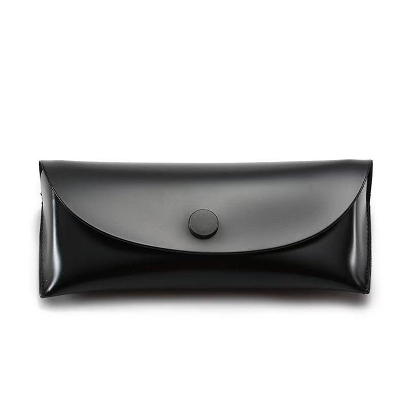 New Snap-button Vintage Exquisite Portable High-end Black Shiny Leather Soft Case Eyeglass Case Sunglasses Case