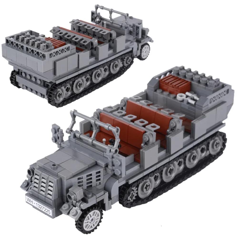 MOC WK2 Deutscher Militärpanzer Fahrzeug gepanzertes Auto Bausteine Set Kriegsszene US-Soldaten Transporteur Steine Spielzeug Jungen Geschenk