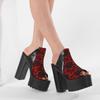 Gdgydh Escarpins Chaussures Cosplay pour Femmes Mode Fermeture Éclair Plateforme Mules Bout Ouvert Bouche de Poisson Patchwork Rouge Sandales à Talons Été