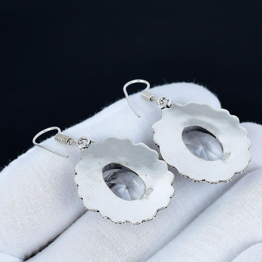 White Topaz Gemstone Earrings, 925 Sterling Silver Earrings, Silver Earrings For Gift, White Topaz Dangle Drop Earrings For Party Wear Gifts
