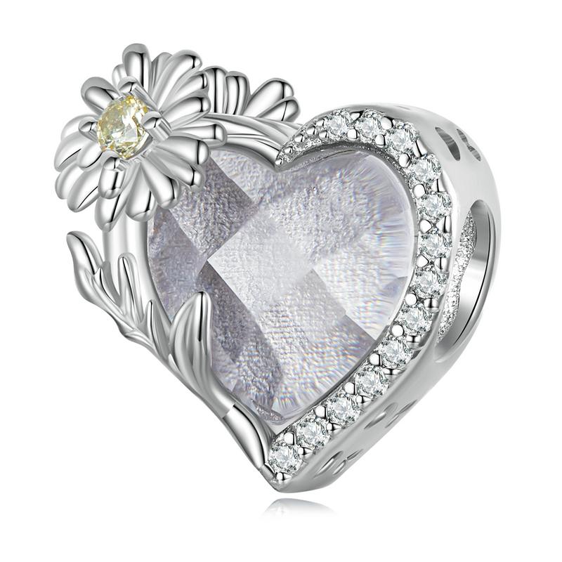 WOSTU Real 925 Sterling Silver Birthstone Beads Multi Color Crystal Zircon Heart Shape Flower Charms for Women Birthday Gift