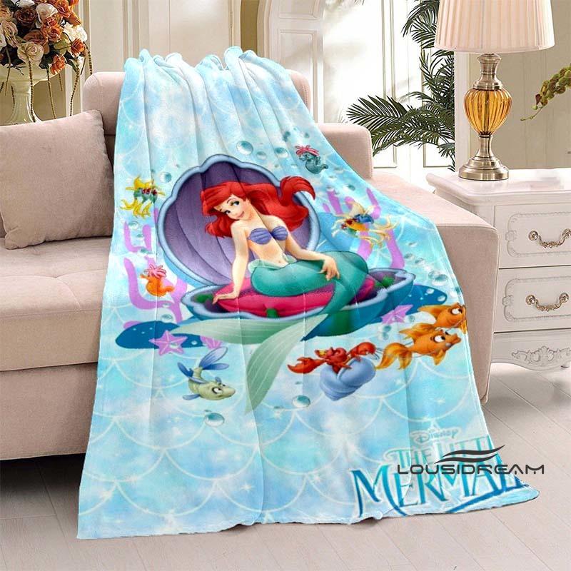 3D Printed Cute Cartoon The Little Mermaid Blanket, Home & Travel Blanket, Soft and Fluffy Winter Blanket Gift for Children and