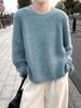 Women's Round Neck 100% Pure Wool Sweater, Ribbed Knit, Thick Base Layer Cashmere Top.