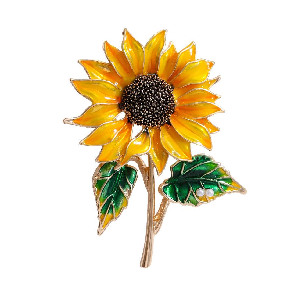 Stylish and Elegant Sunflower Brooch Creative Plant Flower Pin Jewelry Sweater Jacket Accessories