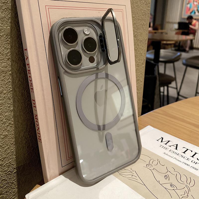 Matte Phone Case For iPhone 17 16 15 14 13 12 11 Pro Max Plus Air For Magsafe Transparent Magnetic Holder Lens Protection Cover