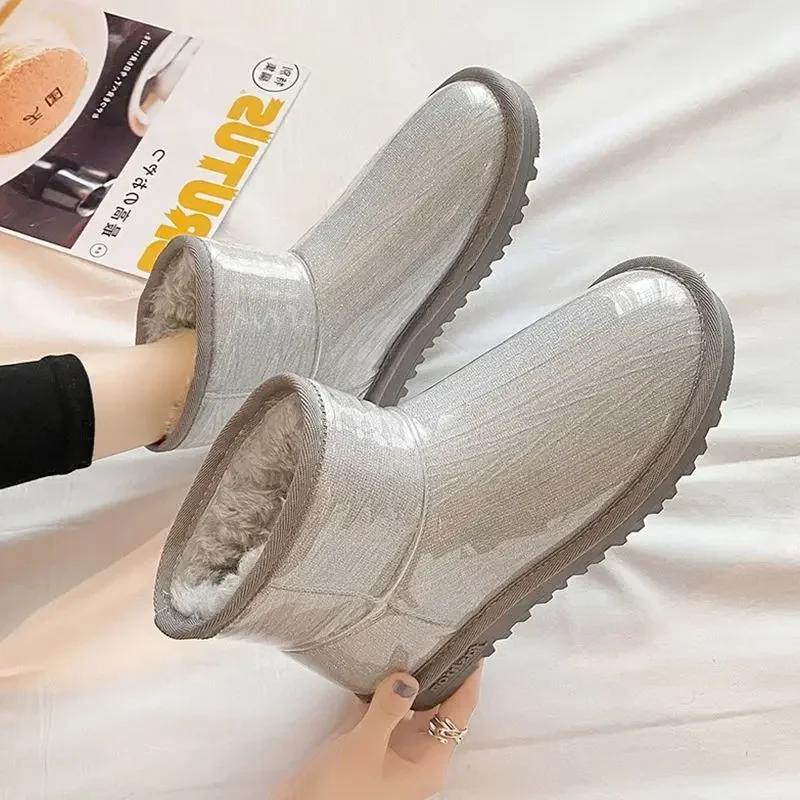 Fashion Flat Waterproof Round Toe Tabi Booties Shoes for Woman Silver Ankle Women's Snow Boots Boot Female New Rock Spring 2024 Gothic