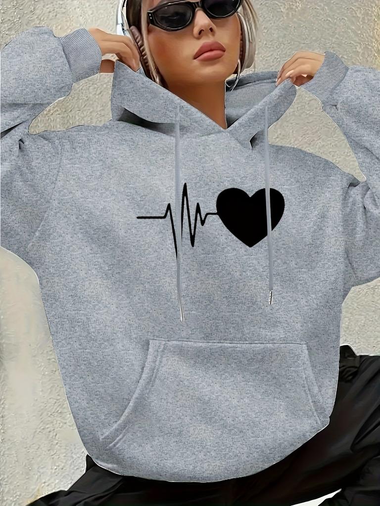 Women's Casual Hooded Sweatshirt  Vibrant Red Heart  Stethoscope Graphic Print Trendy Hoodie Long Sleeve Pullover with Pockets