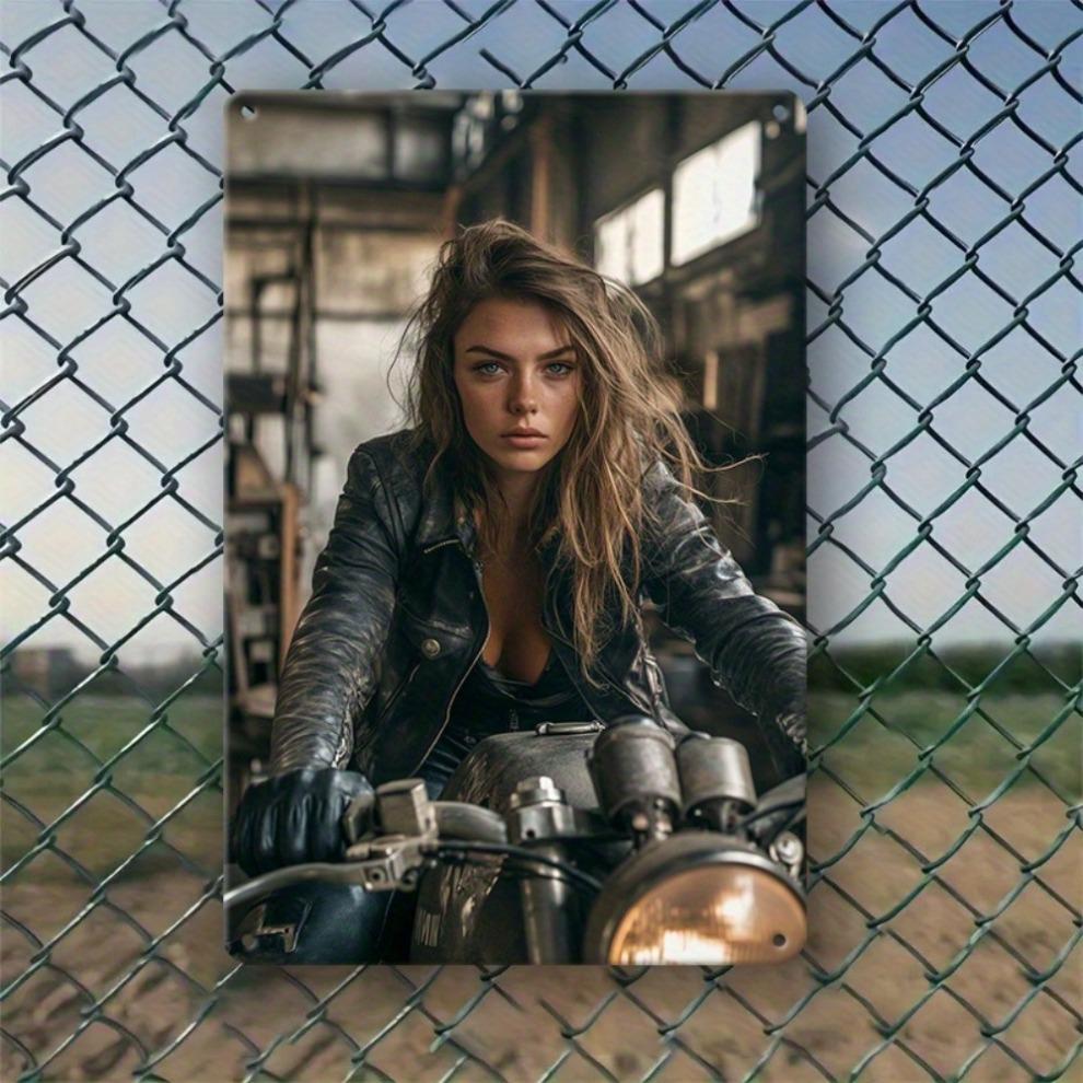 Vintage Motorcycle Metal Sign for Women - 8x12 Inch Pre-Drilled Decor for Home Bar Garage Cafe Club - Durable Motorcycle Accesso