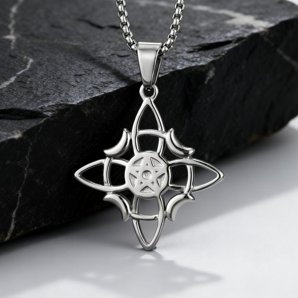 Waterproof Celtic Knot Necklace for Men Women,Witchcraft Moon Pentagram Pendant Necklace,Amulet Jewelry Gift
