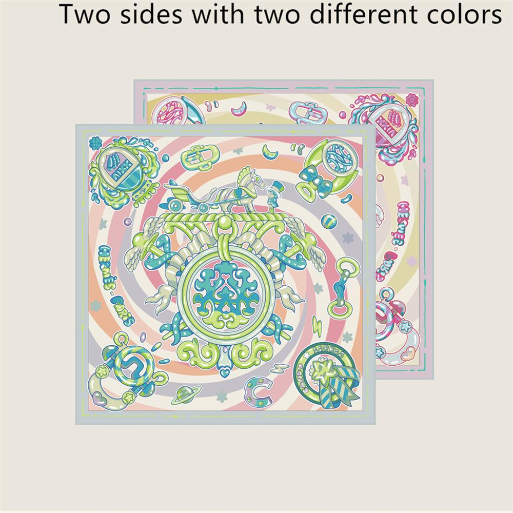 POBING Curled Twill Silk Scarf Women Funny ICE CREAM Double Side Printed Square Scarves Wraps Echarpes Foulards Femme Hijab 70CM